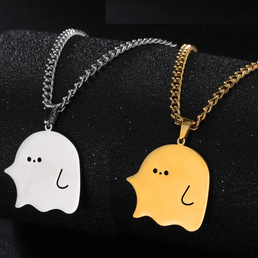 

My Shape Cute Ghost Necklace for Women Girls Lovely Cartoon Ghost Pendants Chain Necklaces Stainless Steel Friends Jewelry Gifts