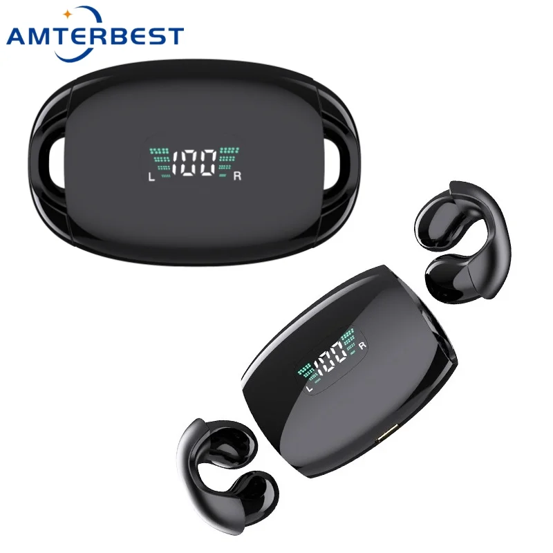 

AMTERBEST Q96 TWS Wireless Headphones Bluetooth 5.3 Bone Conduction Earphones Earclip Design LED Earbuds Sports Headsets