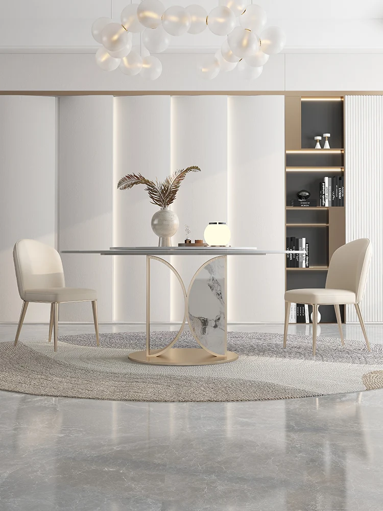 

Luxury high-end bright rock plate dining table Modern simple creative round round table