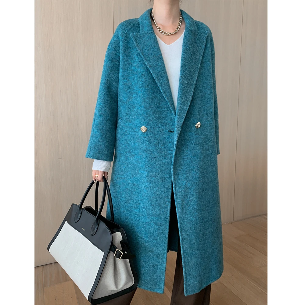 Женское длинное кашемировое пальто дизайнерское шерстяное с отложным