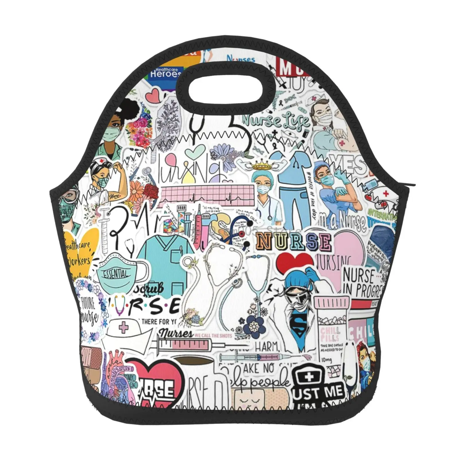 

Nurse Theme Insulated Neoprene Lunch Box Reusable Insulated Lunch Bag for Women Men Lunch Box for Camping Gifts