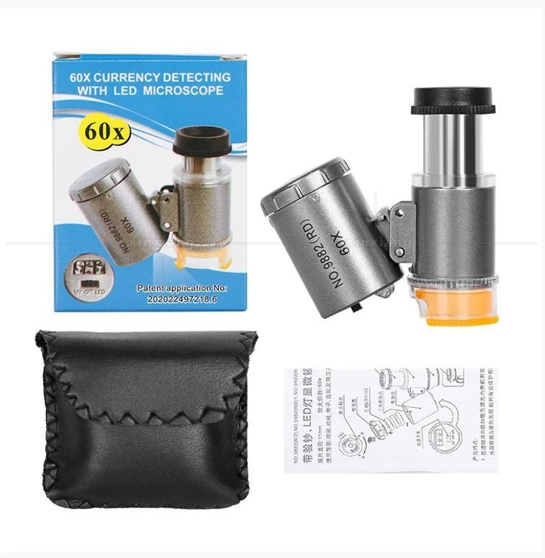 

Mini 60X Led Uv Light Pocket Microscope Jeweler Currency Magnifier Magnifying Glass with LED Light Kids Students Usage A0KF