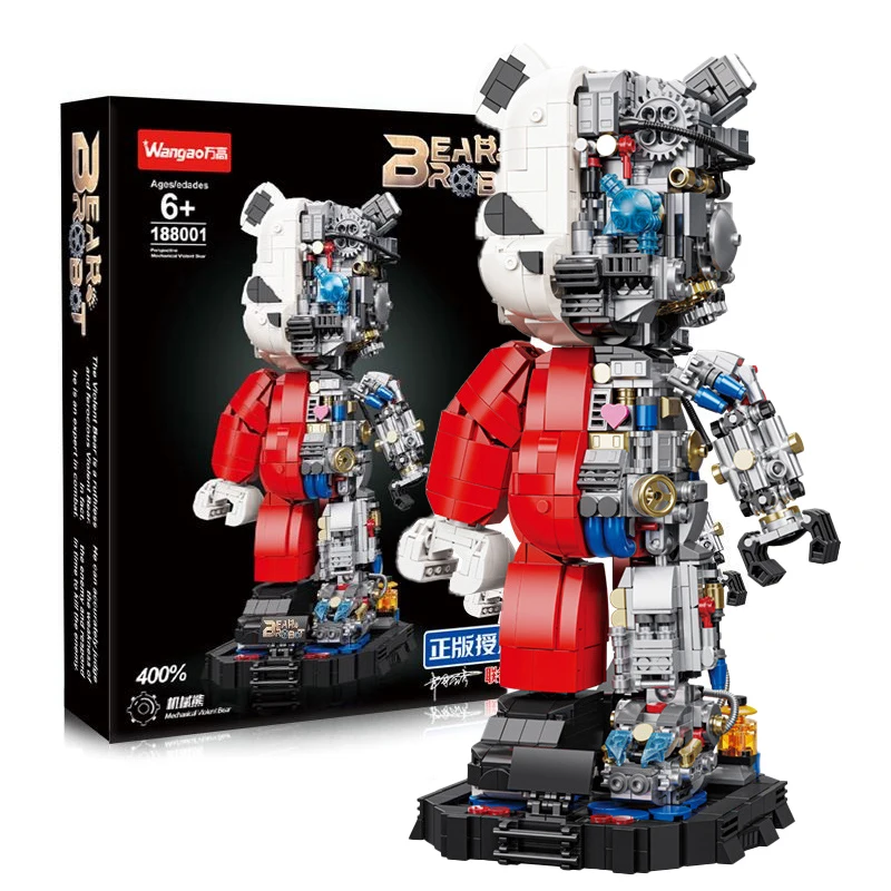 

High-Tech Half Clear Version Mechanical Violent Bear Model Building Blocks MOC Collection Fashion Ornaments Brick Kids Toys Gift