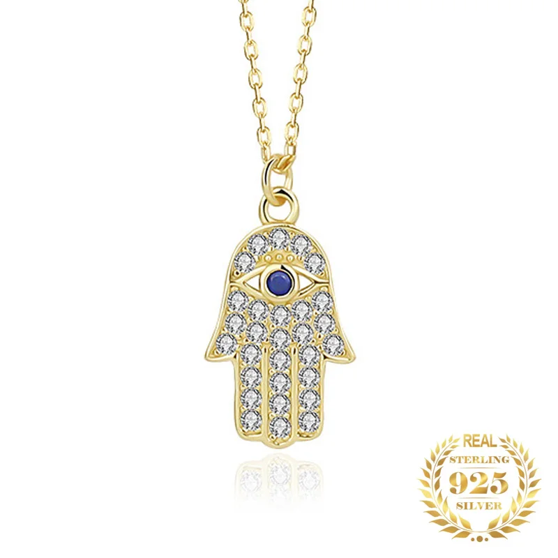 

2023 Summer Turkish Fine Jewelry 925 Sterling Silver Blue Zircon Turquoise Evil Eye Fatima Hand Hamsa Choker Necklace for Women