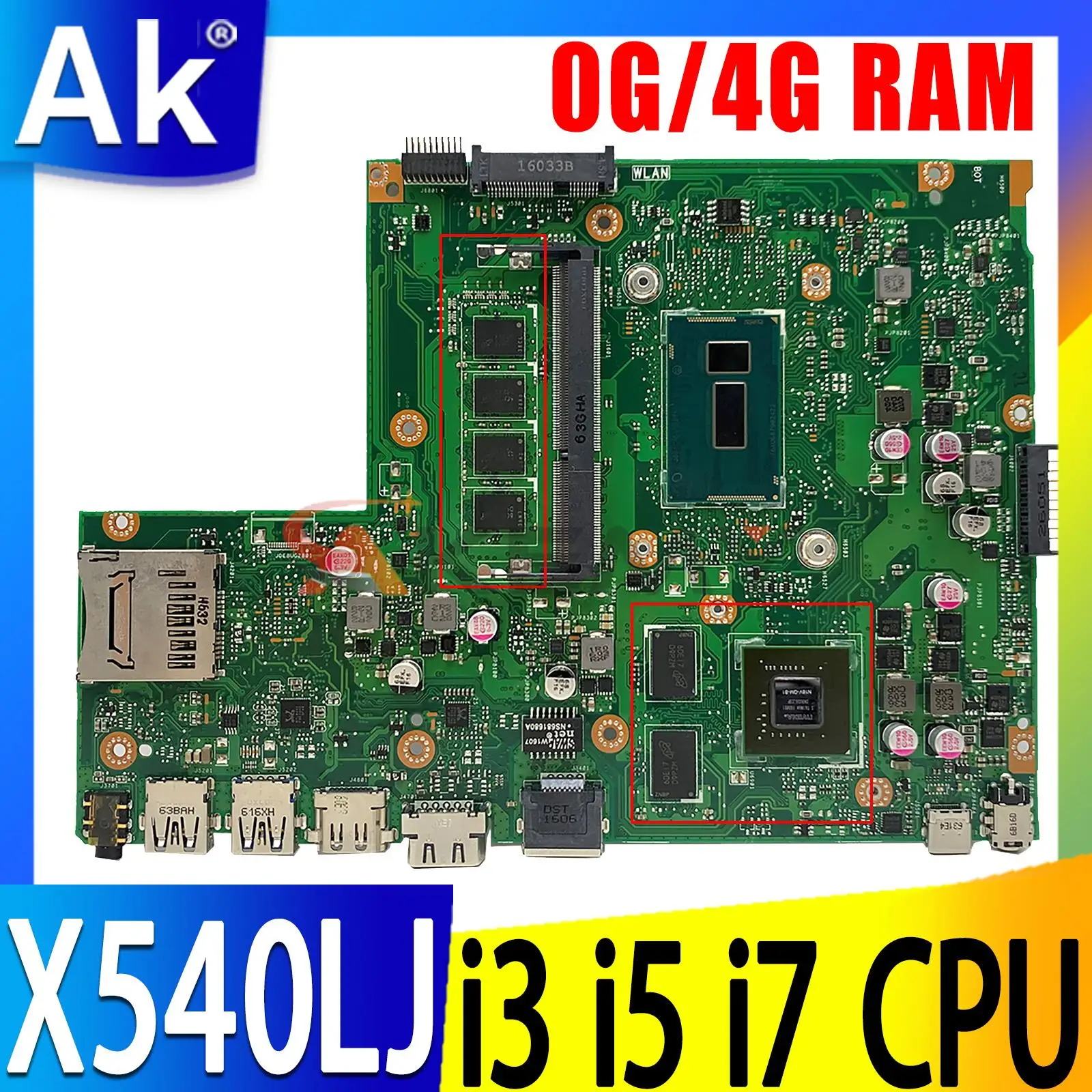 

X540LJ Laptop Motherboard I3 I5 I7 4th 5th Gen CPU 0GB 4GB RAM For Asus X540LJ X540L F540L X540 Notebook Mainboard