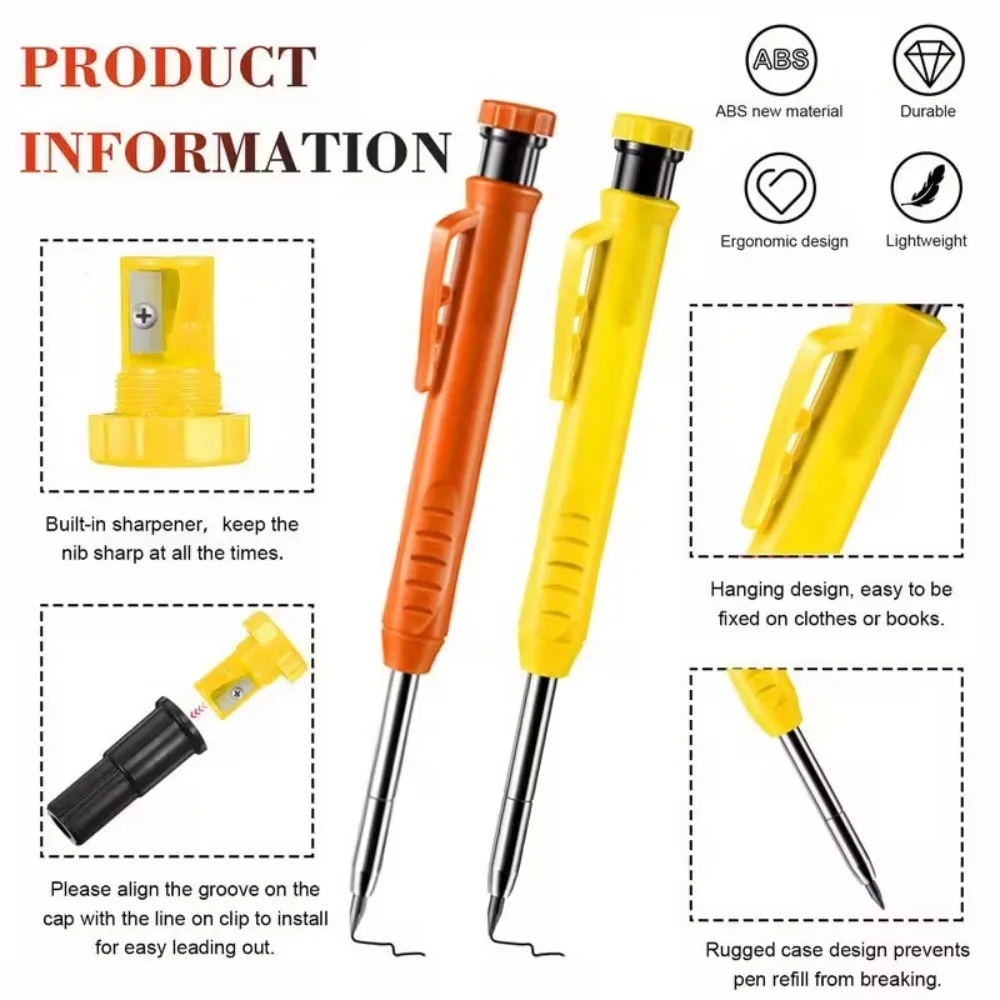4pcs set of 2 8mm carpenter pencils set with 2 boxes of refills   with a pencil sharpener and cap mechanical carpenter automatic pencils suitable for carpenter   to draw deep hole   fine writing tools Product details 2
