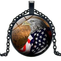 hot 2019 new jewelry statement necklace american flag eagle creative time glass convex round pendant necklace childrens gift