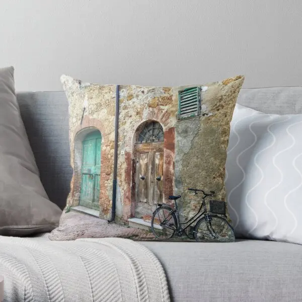 Bicycle In Pienza Italy  Printing Throw Pillow Cover Decor Sofa Hotel Cushion Decorative Fashion Car Waist Pillows not include