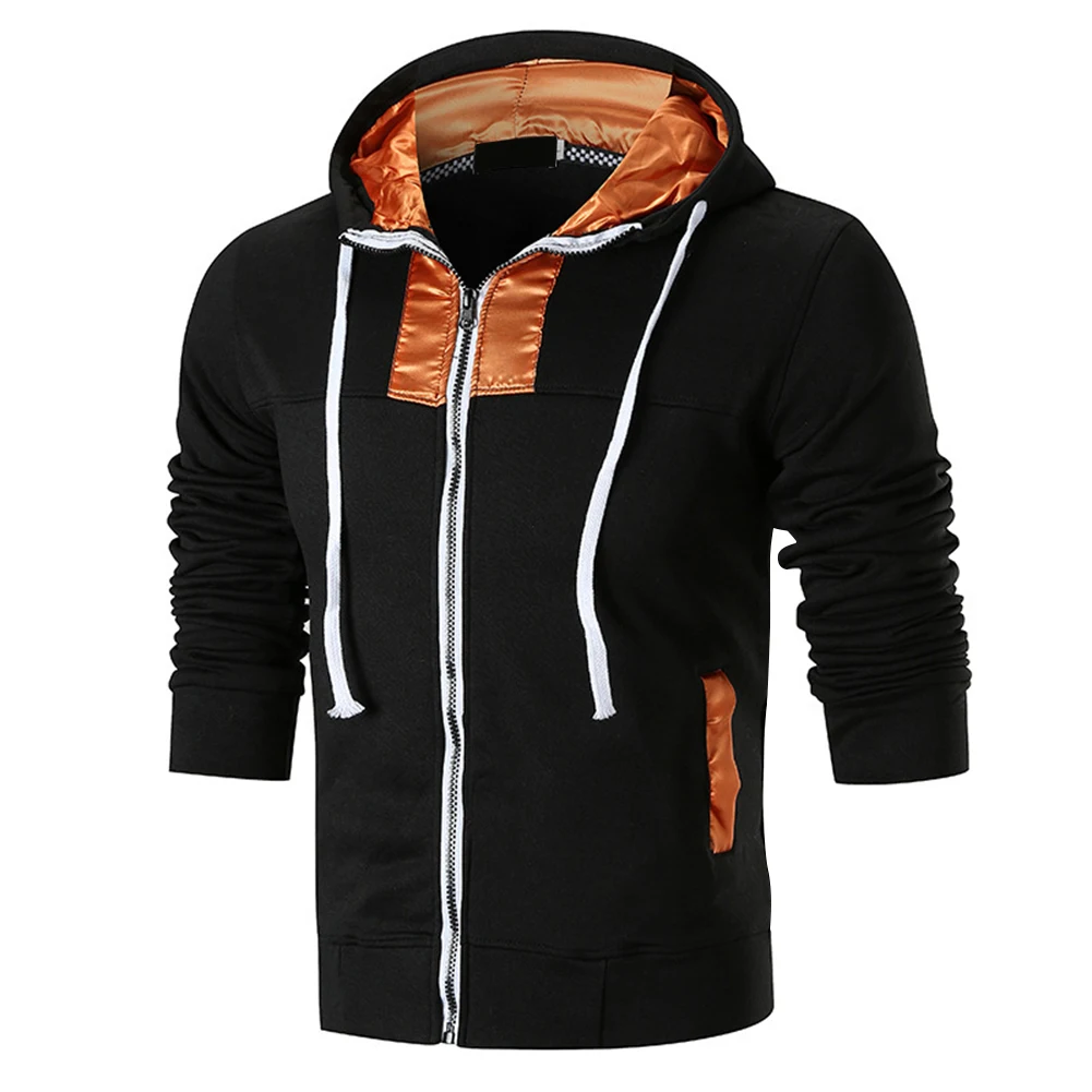 

Autumn Winter Men Hoodies Cultivate Oneself Long Sleeve Simple Generous Zipper Splicing Color Casual Cardigan Coat