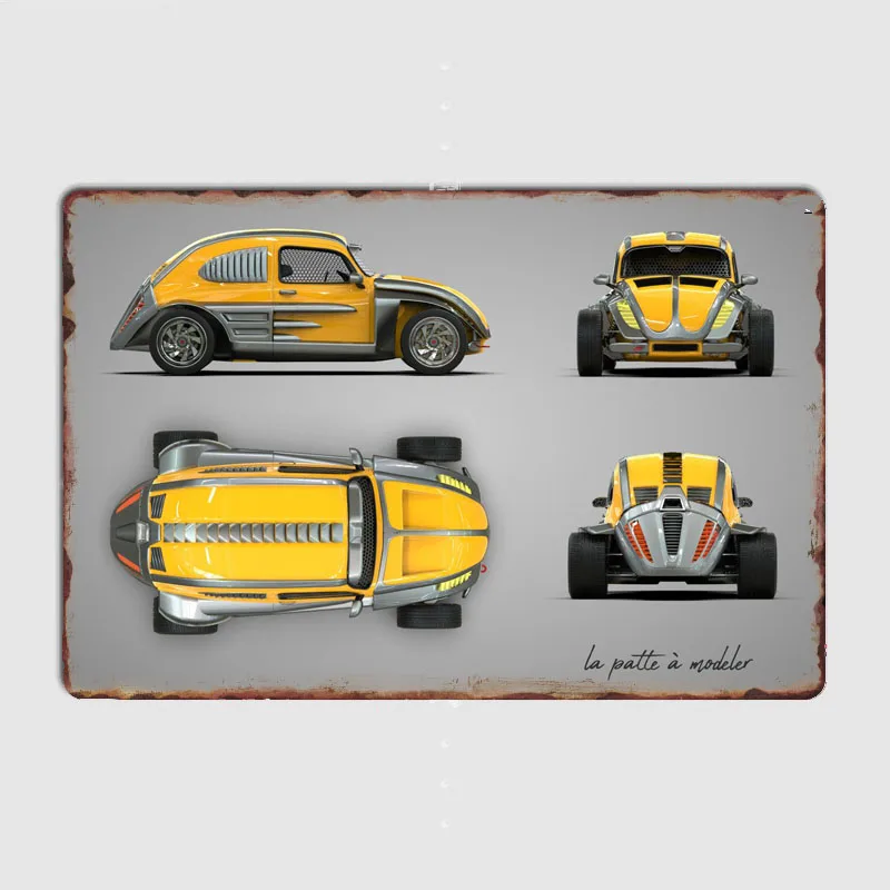 Желтый VW Beetle Компактный автомобиль Ретро Классический Металлический плакат Знак
