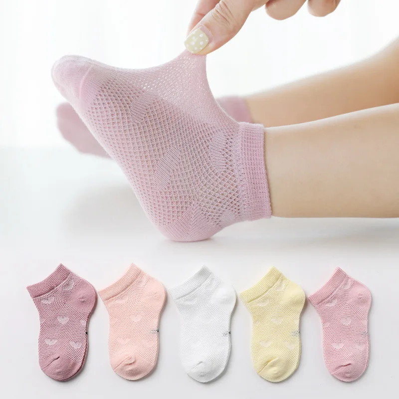 5 Pairs 1 To 12 Years Children's Socks 2022 Spring Summer Baby Boys Girls Cotton Mesh Breathable Thin Soft Cute Socks Kids Socks