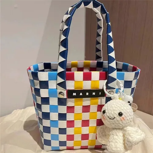 

Marni Grass woven spliced cowhide single shoulder crossbody carrying bag for women, high appearance vegetable basket
