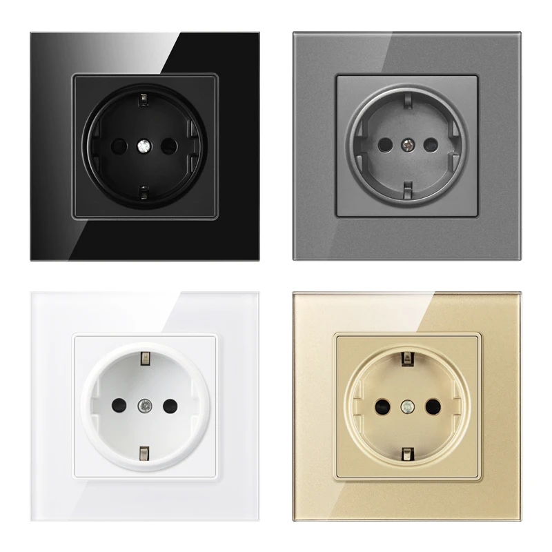 Белая/черная/серая/Золотая панель из хрустального стекла, настенная розетка 16А, стандарт ЕС, электрическая розетка 86 мм * 86 мм, розетка для домашнего улучшения