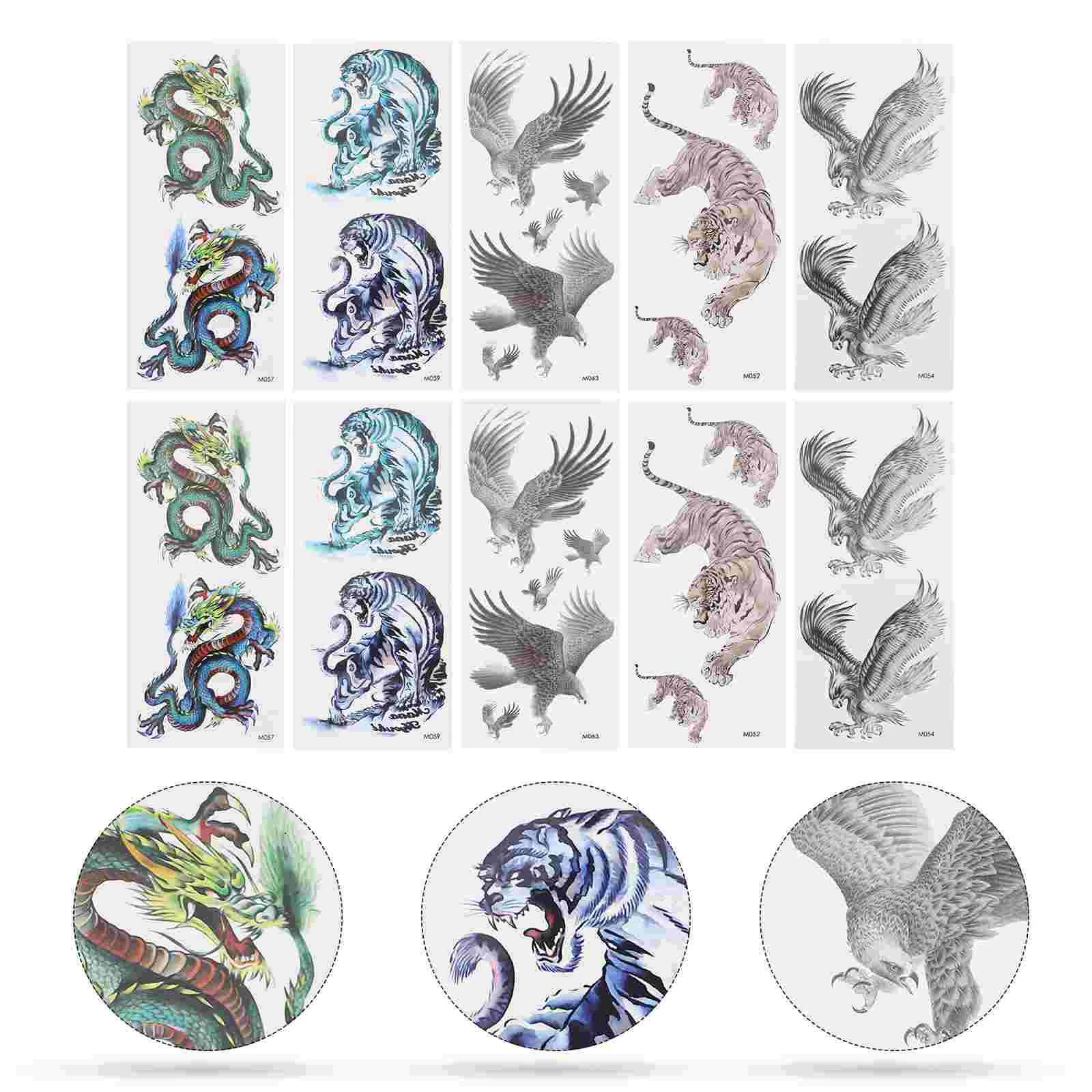 

10 Sheets Animal Tattoo Stickers Temporary Waterproof Applique 3D Fake Body Man