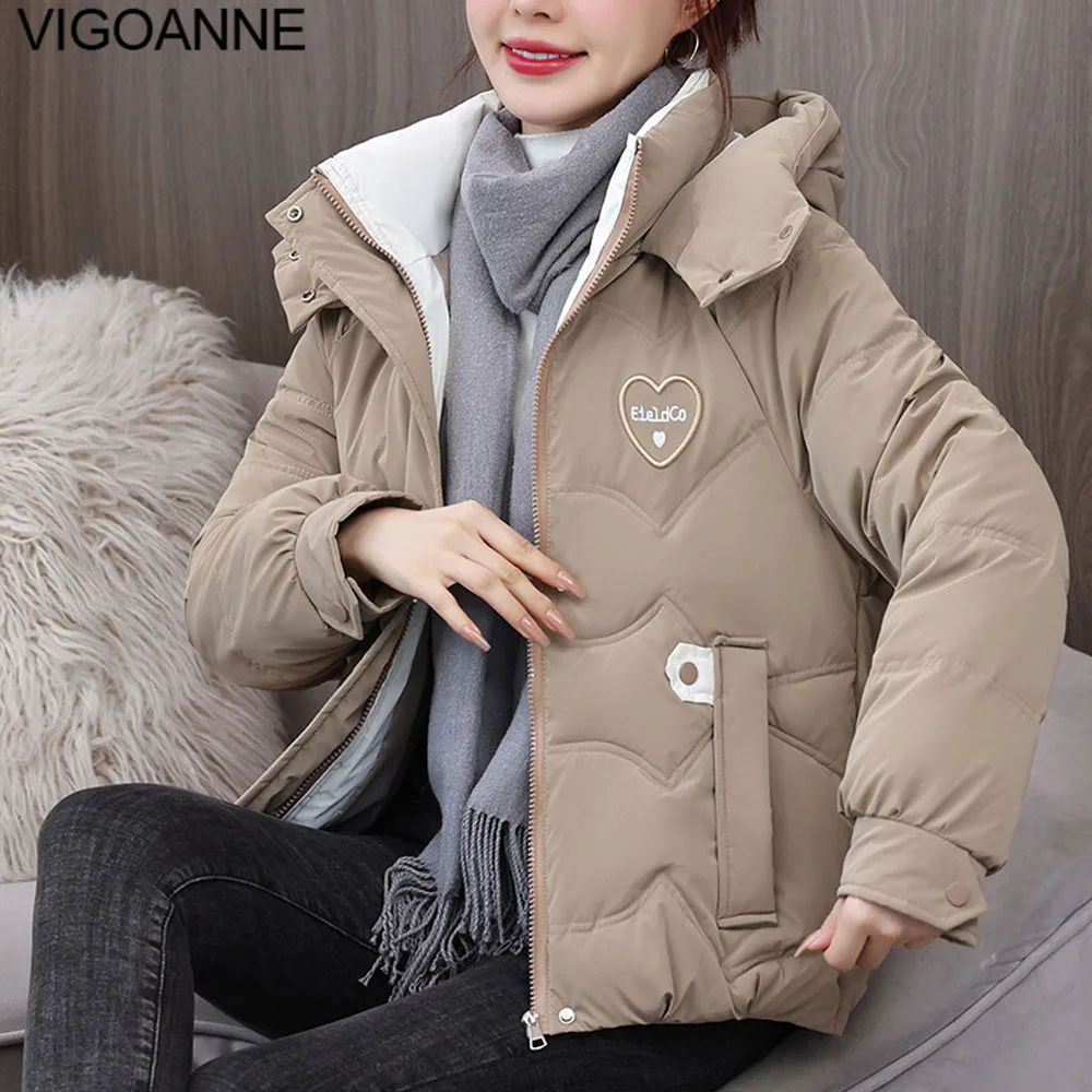 VigoAnne 2025 зимнее однотонное свободное пальто с капюшоном женская повседневная