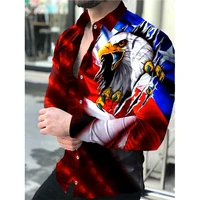 luxury fashion social men shirts turn down collar buttoned shirt casual eagle print long sleeve tops mens clothing club cardigan