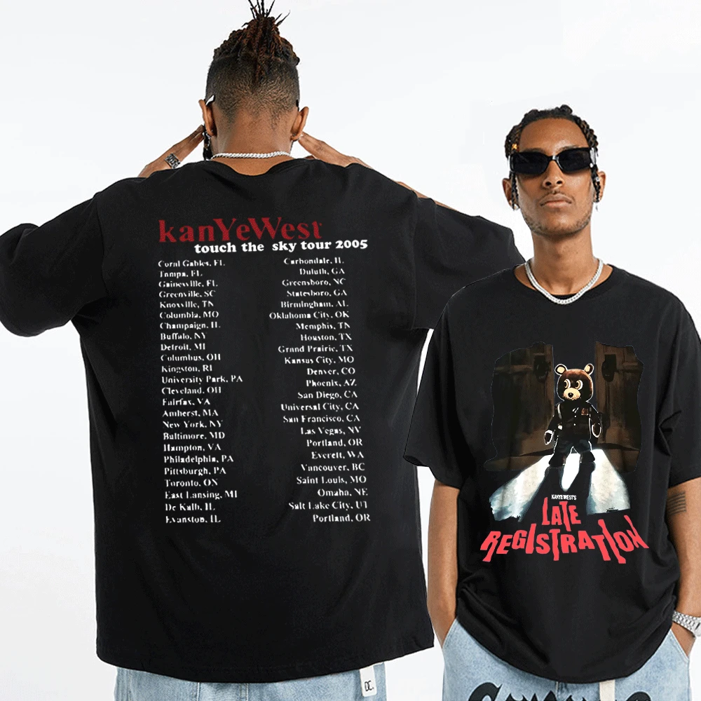 Kanye West Late Registration Tour 2005 Винтажные Футболки с графическим принтом унисекс Harajuku