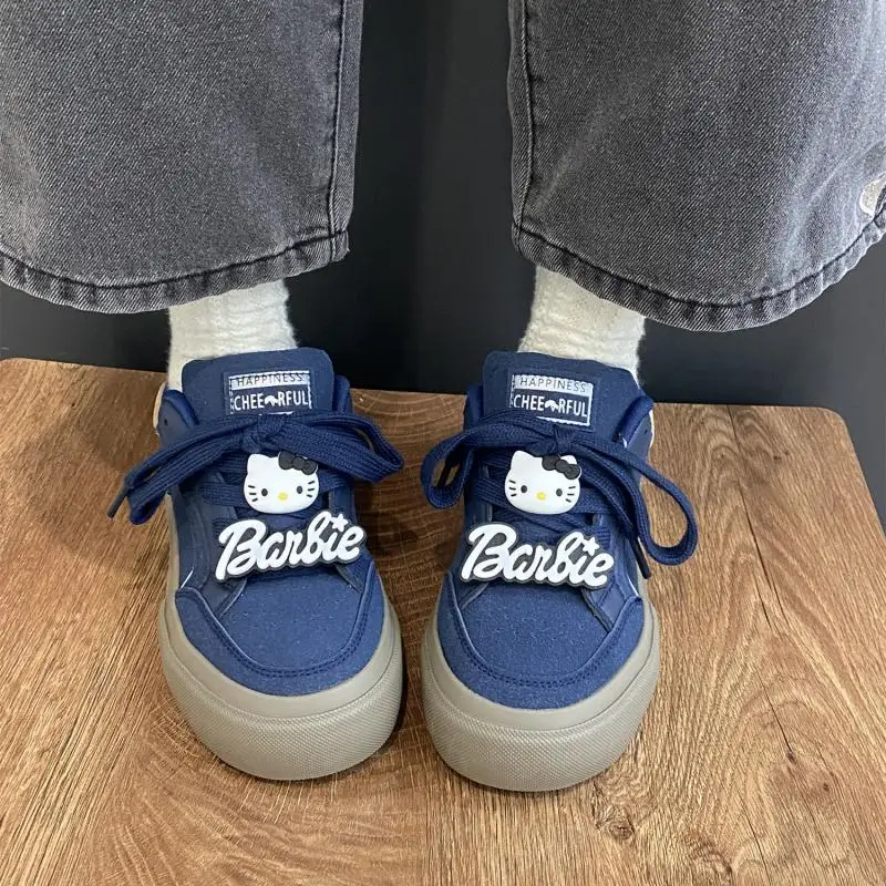 

Милые Мультяшные кавайные кроссовки Hellokitty Sanrioed Новинка Осень 2023 универсальные Повседневные высокие красивые кроссовки на толстой подошве для девочек