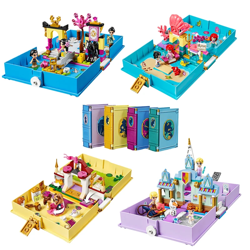 Disney Frozen Mermaid Palace Assembled Building Blocks Girl Series Toy Building Block Story Book Collection Educational Toys