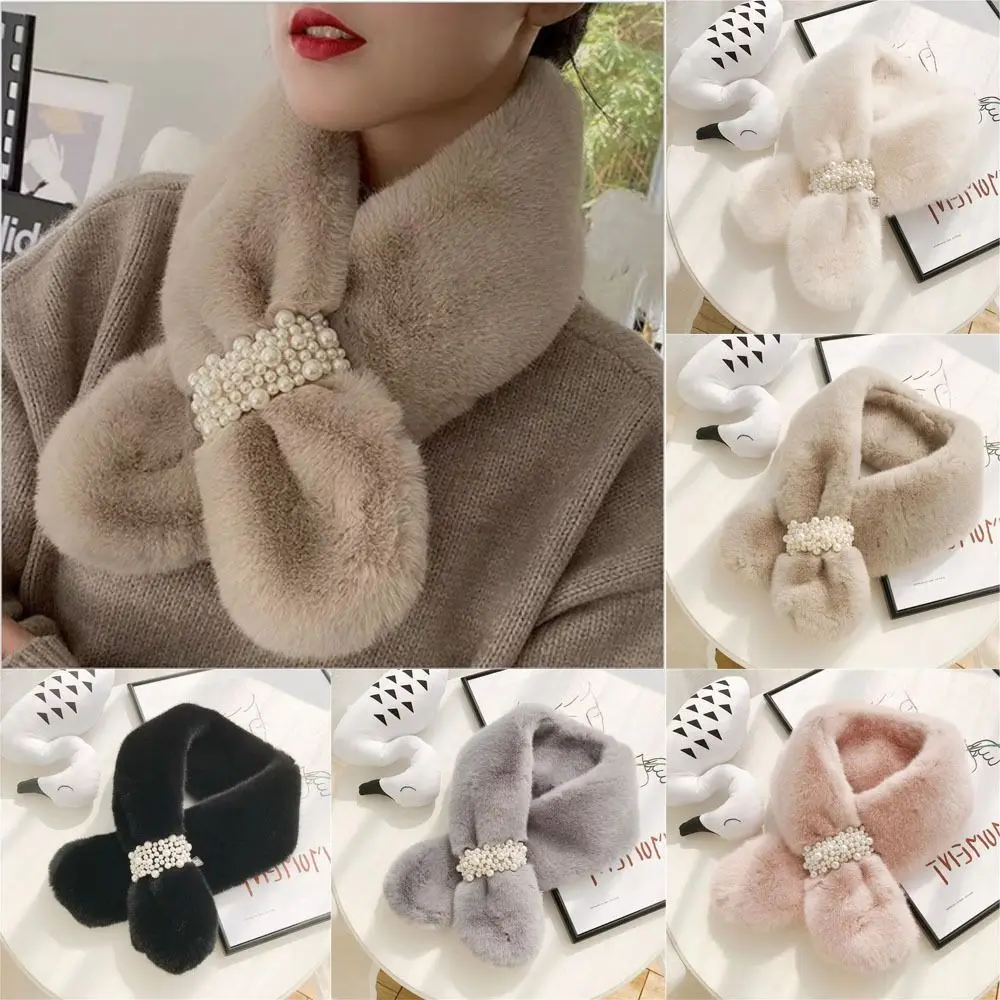 

Women Shawl Winter Warm Faux Rabbit Fur Plush Solid Color Cross Scarf Neckerchief Wrap Neck Warmer