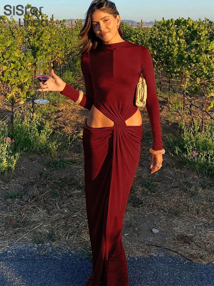 Sisterlinda осеннее платье длиной до щиколотки сексуальное уличное K24D56681 вязаный