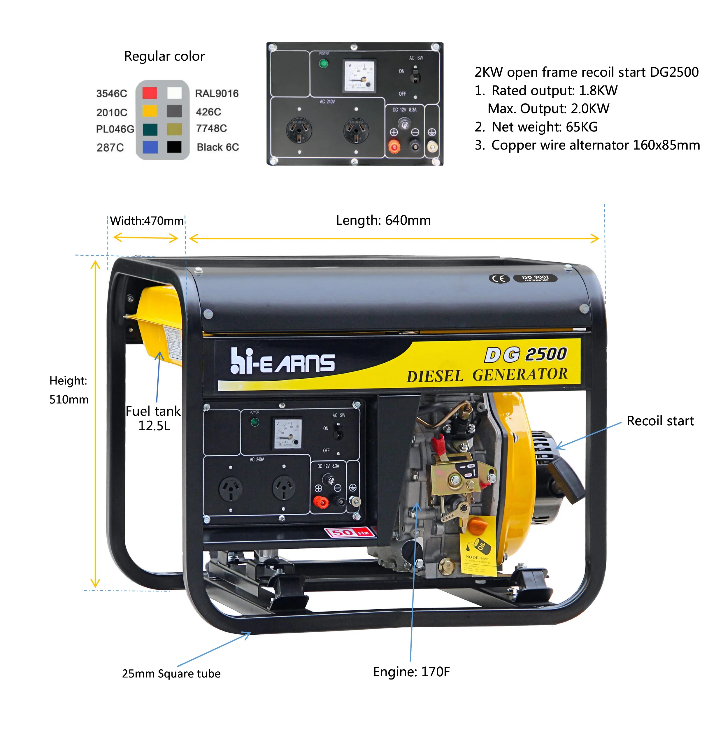 Цена мини-генератора 2 кВА с открытой рамой кВт