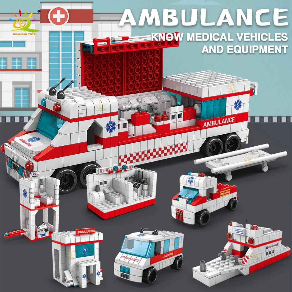 HUIQIBAO 1000 + шт. городская больница скорой помощи Building Block DIY эскорт автомобиль Rescuecar