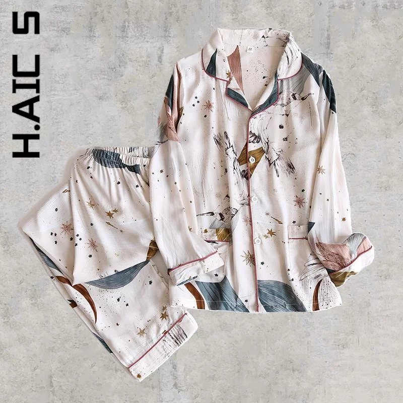 

H.Aic S Fashion Women Pajamas For Women Ins Women's Pajamas 100% Viscose Long-Sleeved Pajamas Luxury Home Suit Clothes Female