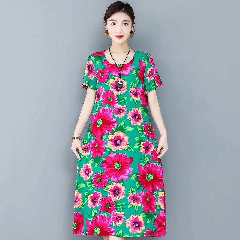 

2023 New Casual Women Summer Boho Long Dress Short Sleeve Vintage Elegant Floral Dress for Women's Summer Sundresses