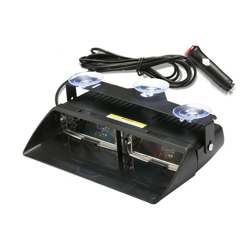

16 LED High Intensity Emergency Hazard Warning Strobe Lights/Suction Cups For Law Enforcement Vehicles, Yellow+White
