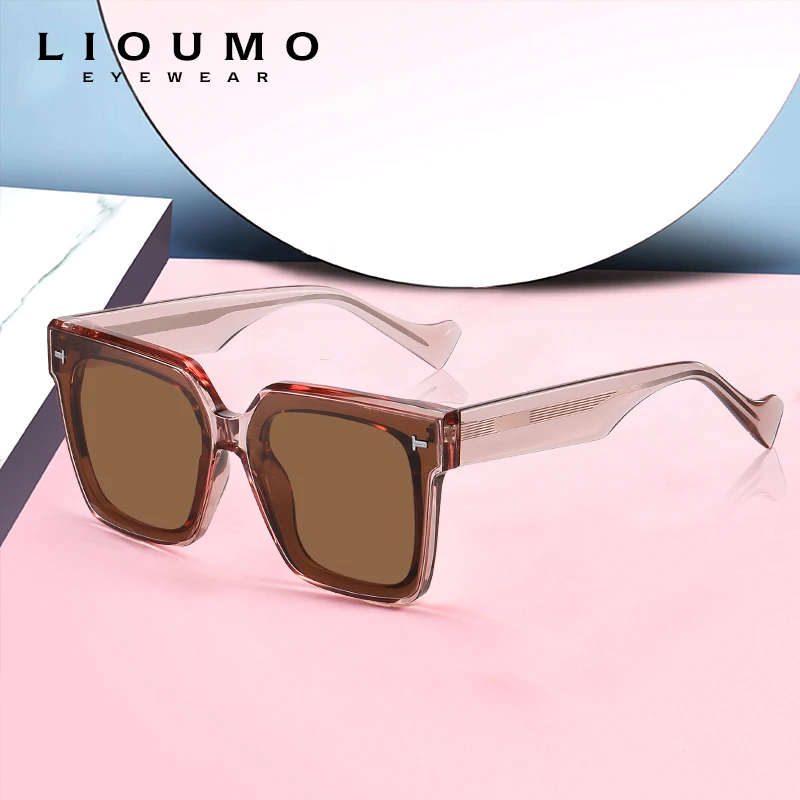 

LIOUMO High Quality Fashion Thick Crystal Square Sunglasses For Women 2022 Rivet Glasses Men Polarized Driving Goggles zonnebril