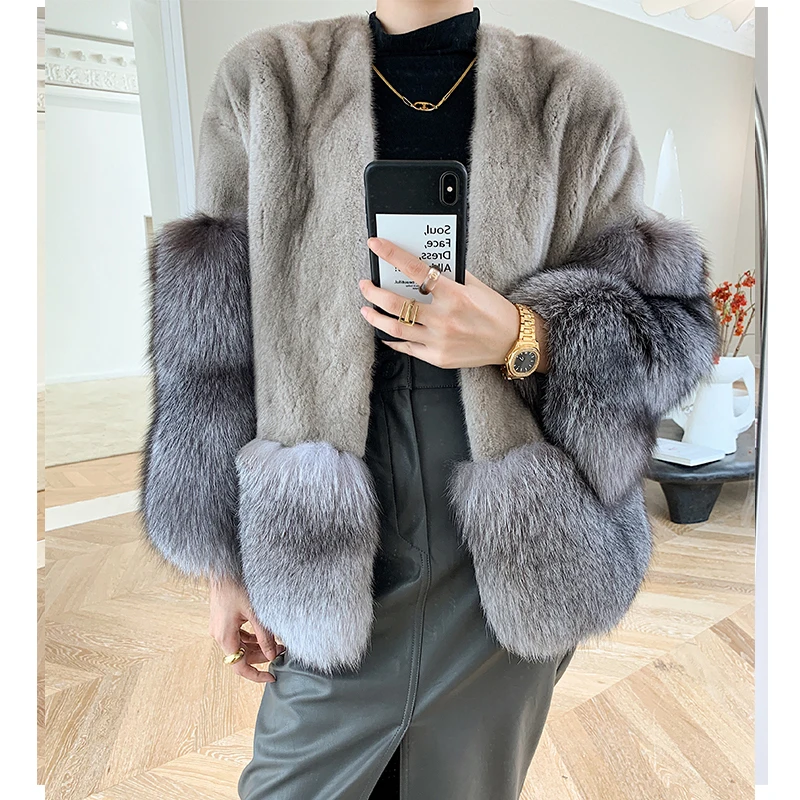

New 100% Natural Importe Mink Fur Coats 2022 Winer Fashion Warm Female Short Real Mink Fur Coat Real Fox Fur Jacket Women
