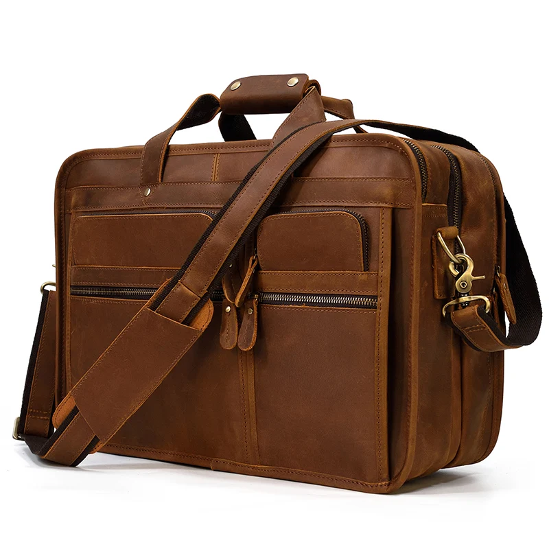 45 cm Multifunction Briefcase Leather Men Brand Luxury Famous Designer Business Handbag Notebook Laptop 17