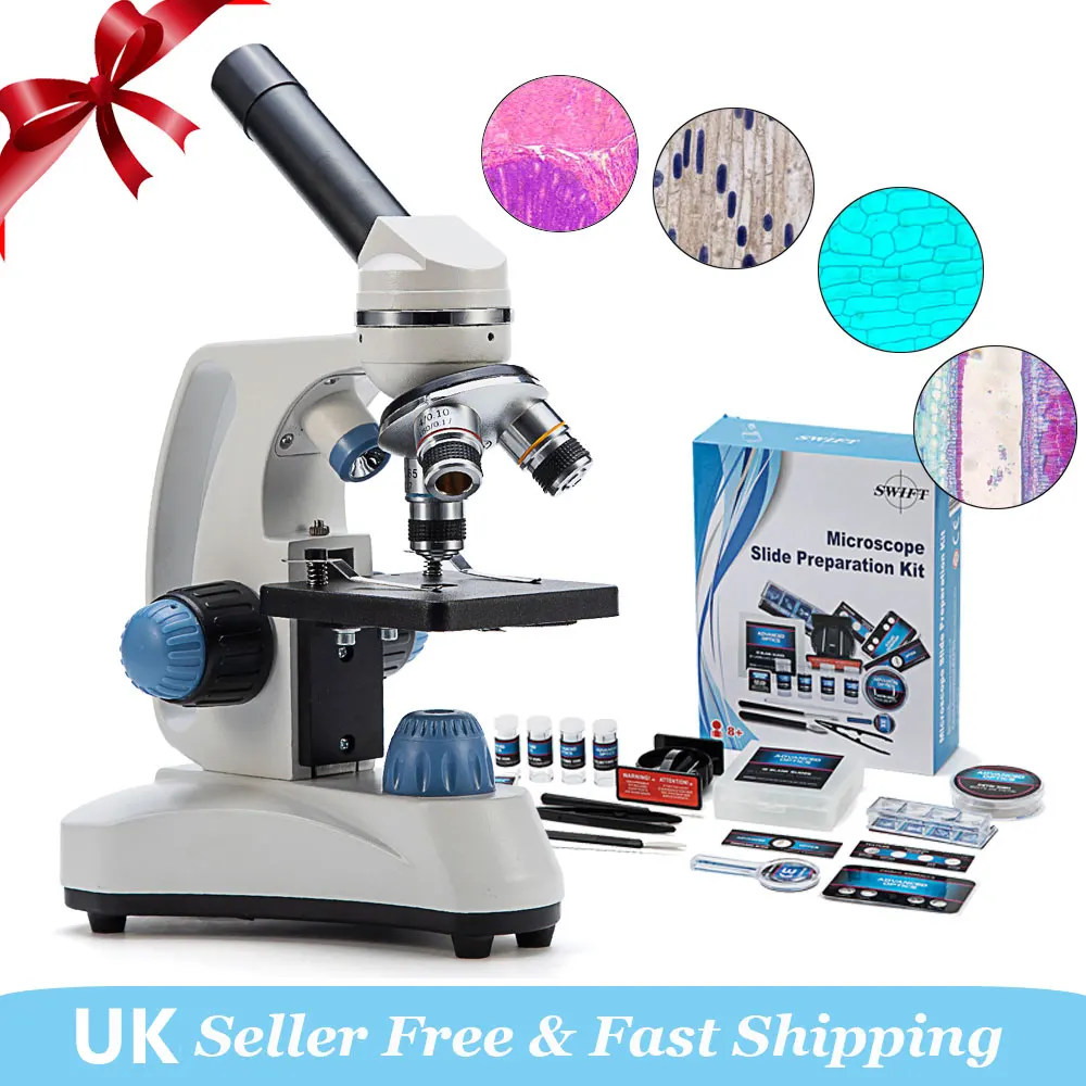 

SWIFT 1000x KIDS Optical Glass Lenses Cordless LED Student Biological Compound Homeschool Microscope With 31 Accessories Kits