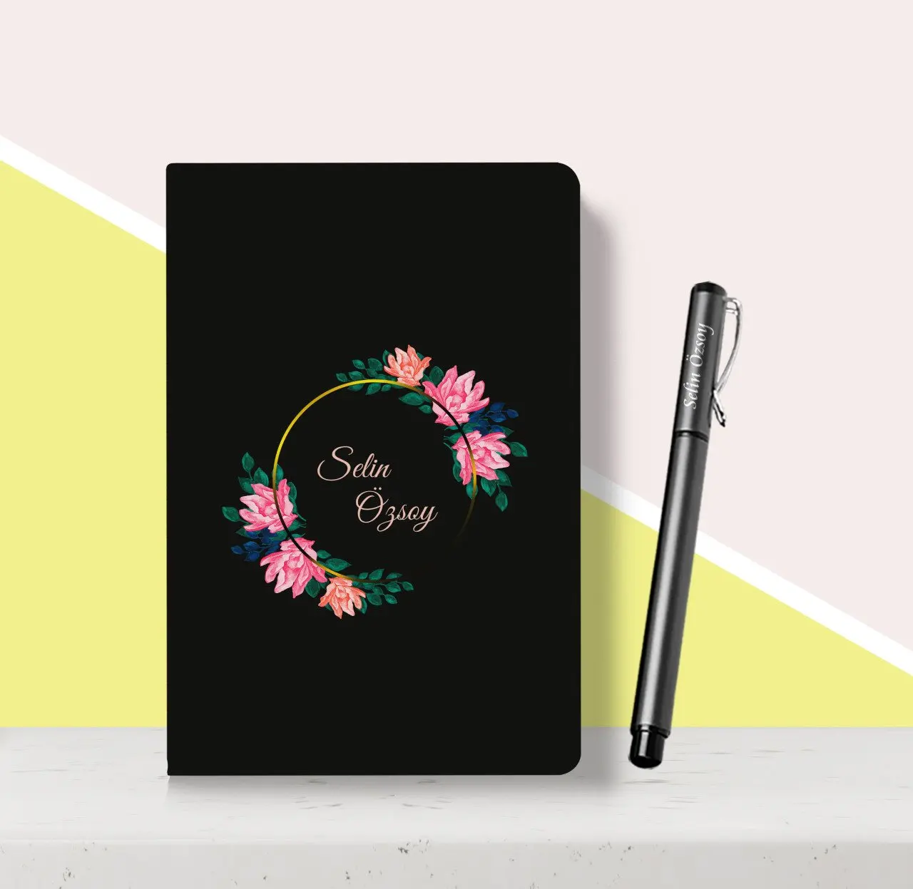

Персонализированные цветочным узором черная ручка для записной книжки-4