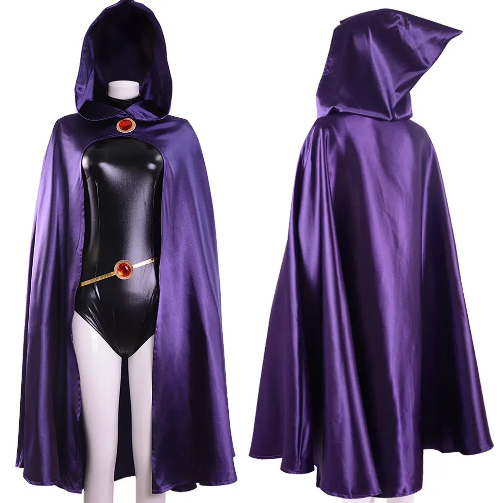 Teen Titans Super Hero Raven Cosplay Kostüm Frauen Schwarz Body Lila Mit Kapuze Mantel Overalls Halloween Party Kostüm für kinder