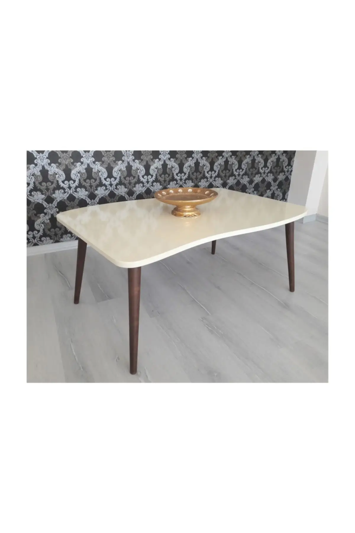 

Modern Canisa Swan Series 4'l Zigon Coffee table and Medium Coffee table Set Cream Tabla Walnut Foot coffe table