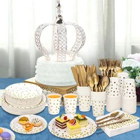 bronzing dot white disposable cutlery paper cup paper birthday festive party arrangement scene decoration disposable plates