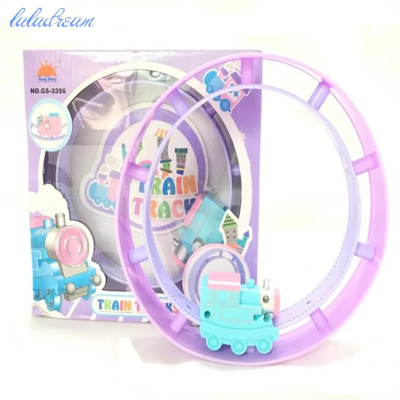 

cartoon circular Rail train wind-up toy Plastic car Model Toys For Children return spring Toy for children Classic toys