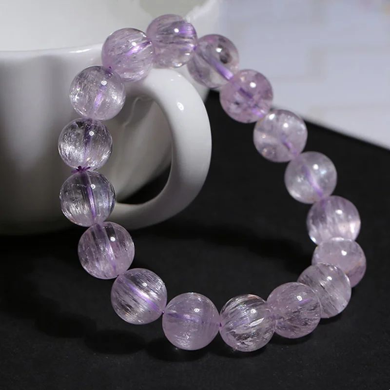 

Natural Purple Lithium Bracelet Cat's Eye Lavender Purple Crystal Bracelet