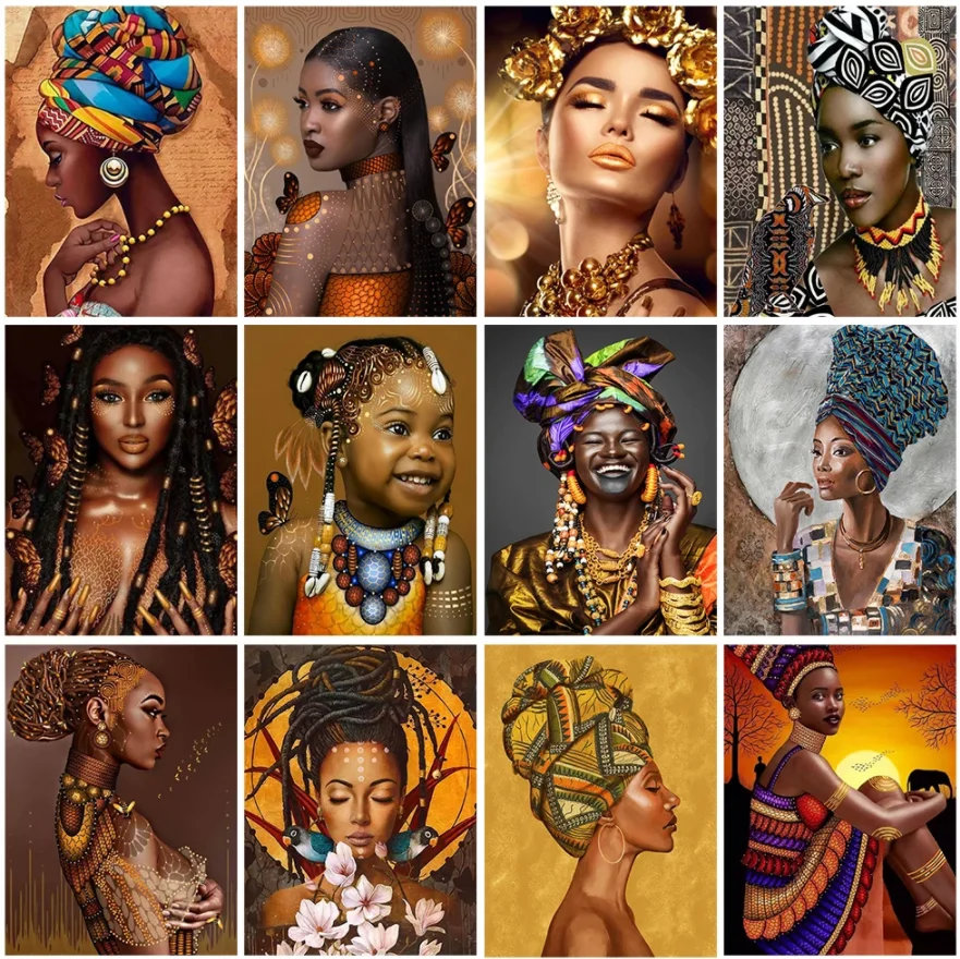 

Full square round AB Drill diamond African Woman 5d Diamond Painting Diamond Embroidery Velvet canvas Decorations For Home