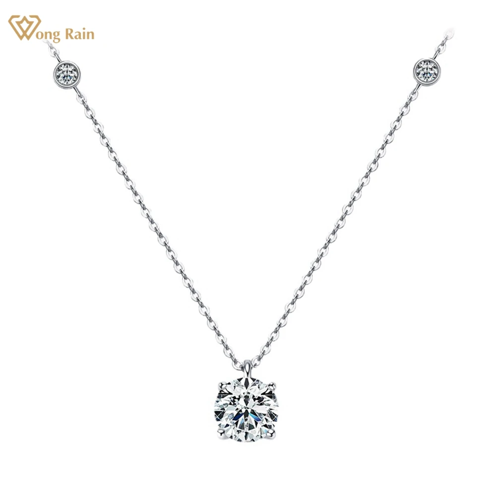 

Wong Rain 100% 925 Sterling Silver VVS1 2CT Round D Color Real Moissanite Diamond Necklace Pendant Fine Jewelry Anniversary Gift