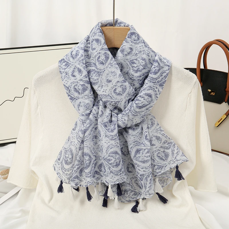 Шарф с кисточкой хлопковая шаль элегантный дизайн шейный платок новинка Echarpe