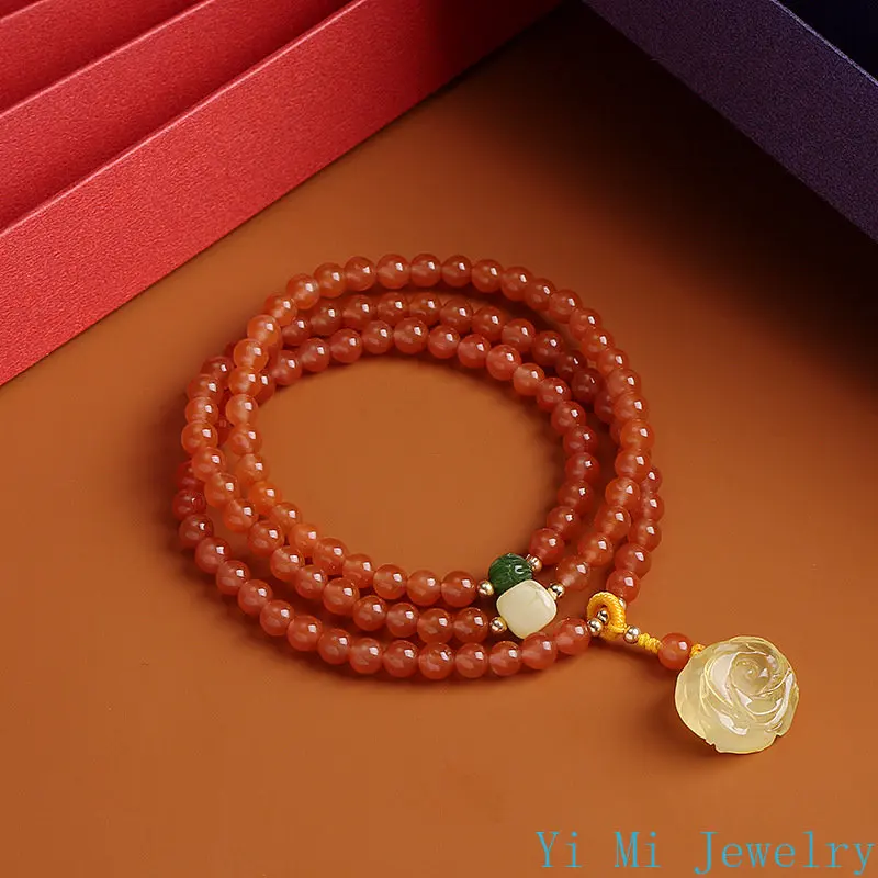 

Natural Cherry Red South Red Agate 5-6mm Bracelet Female 14K Bag Gold Hanging Wax Rose Original Multi Treasure Hand String