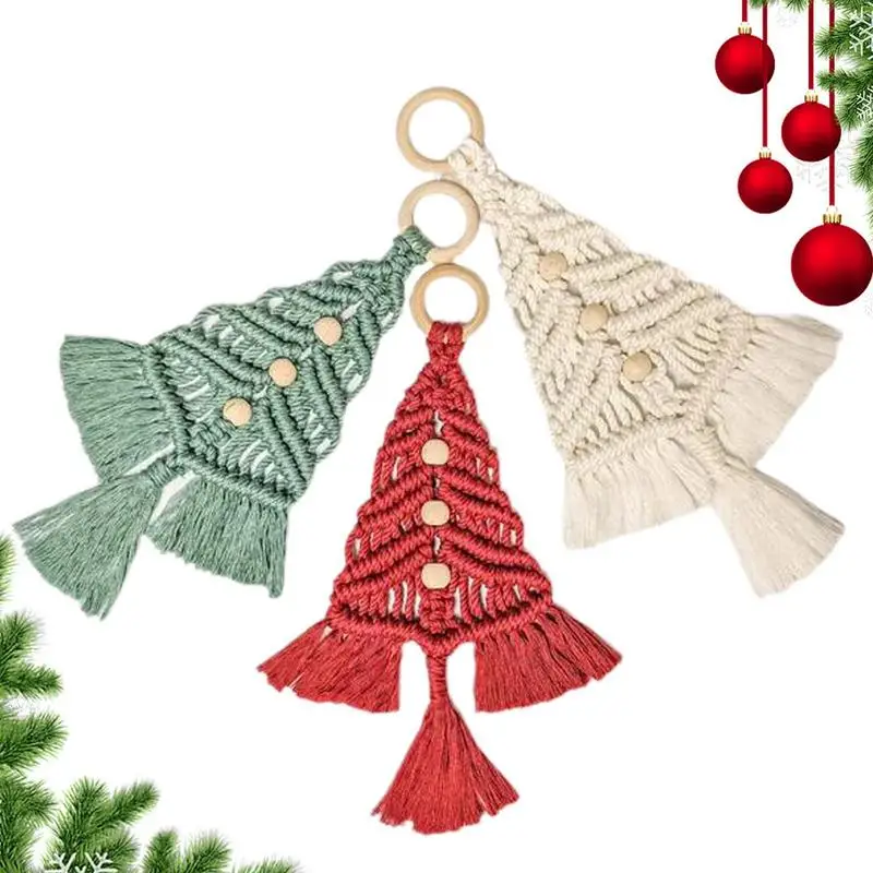 

Macrame Christmas Tree 3Pcs Creative Macrame Wall Hanging for Christmas Handmade Christmas Tree Home Decoration for Crafts Wall