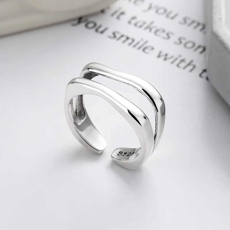 

S925 Sterling Silver Double-layered Open-end Rings with Irregular Geometric Lines design for Women's Gift