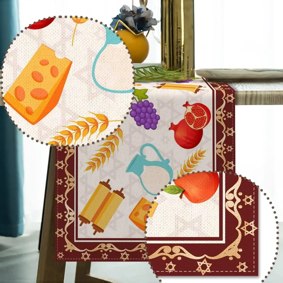 Льняная дорожка для стола Happy Shavuot деревенский еврейский урожай праздник