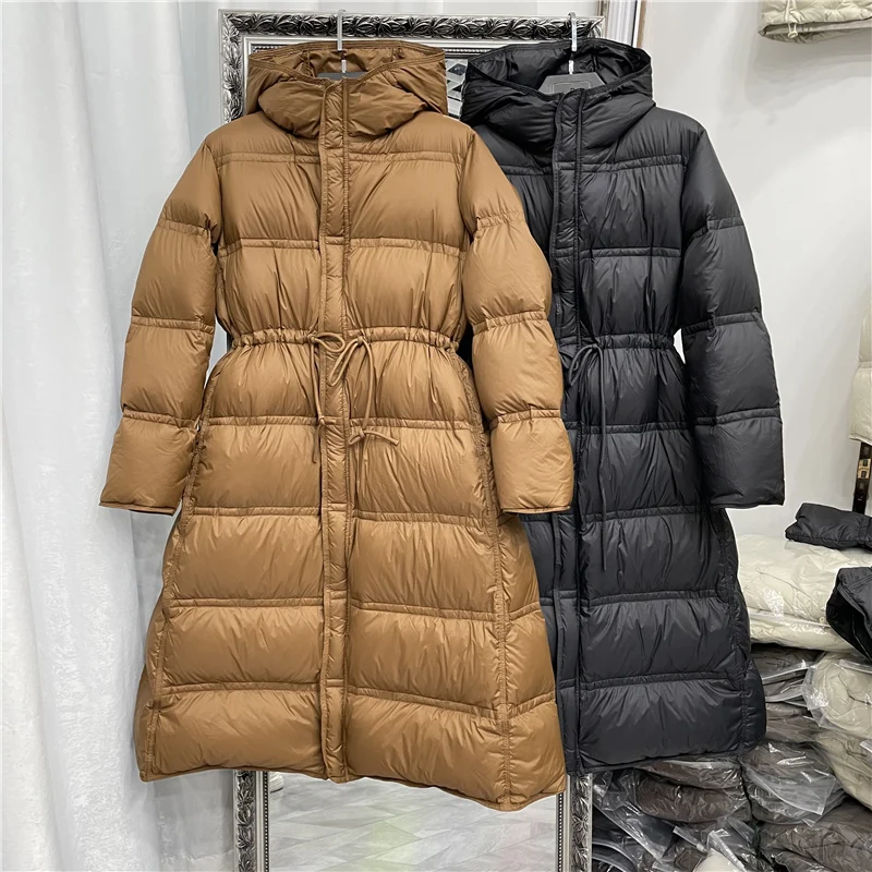 

Новинка 2022, модная зимняя куртка, Женское пальто для снежной погоды, пальто на белом утином пуху, Женская длинная однотонная Толстая Теплая ...