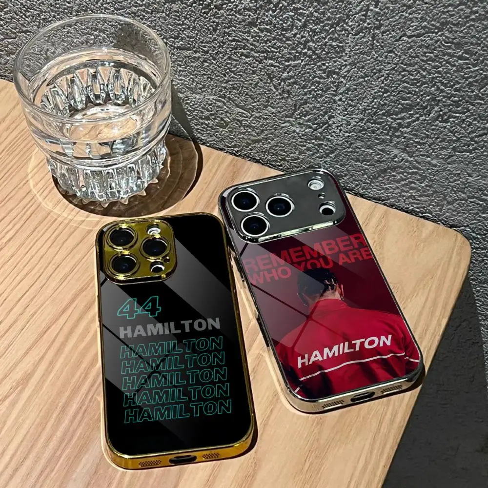 Фото Чехол для телефона Rider L-Lewis Hamilton для iPhone 17 16 15 14 13 12 Pro Max Plus, металлический бампер с гальваническим покрытием, задняя панель из закаленного стекла №3