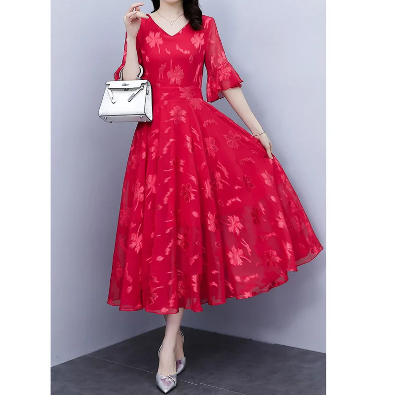 Платье-Макси женское шифоновое элегантное приталенное однотонное пляжное